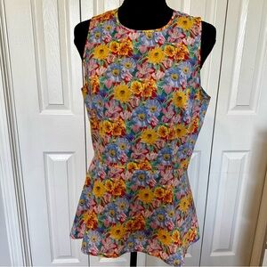 ANTONIO MELANI Floral Sleeveless Peplum Top - Size Medium Multicolor